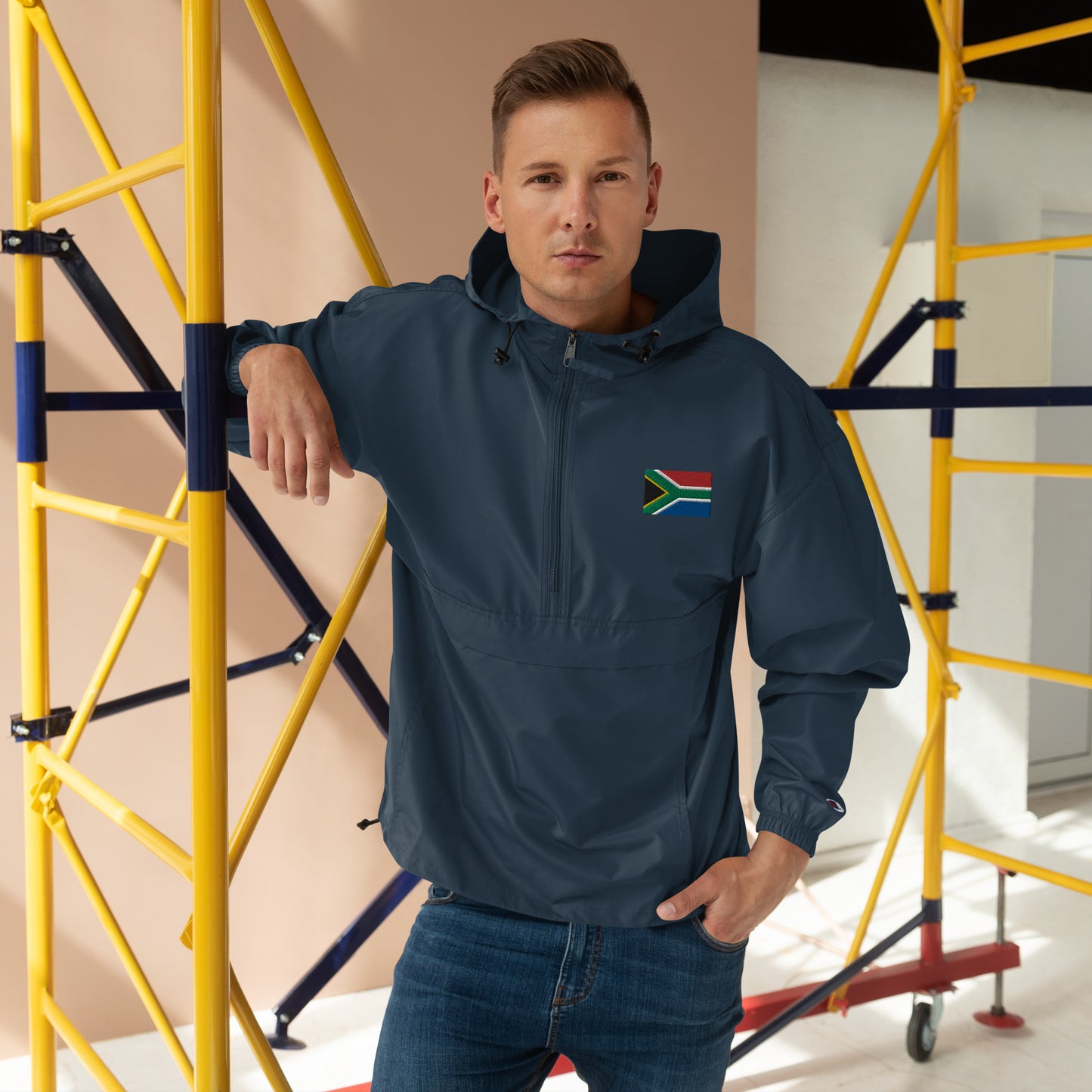 South African Flag Embroidered Champion Packable Jacket