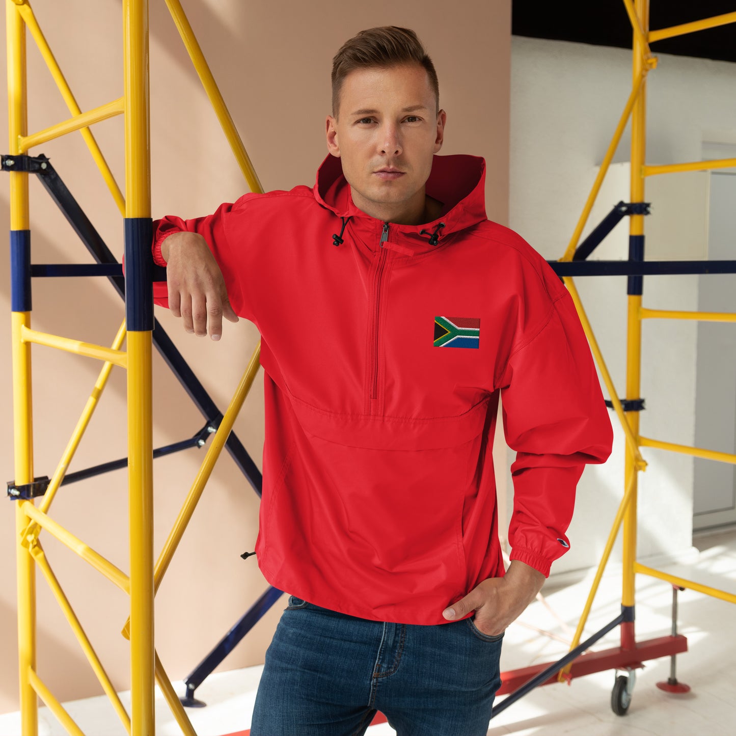 South African Flag Embroidered Champion Packable Jacket