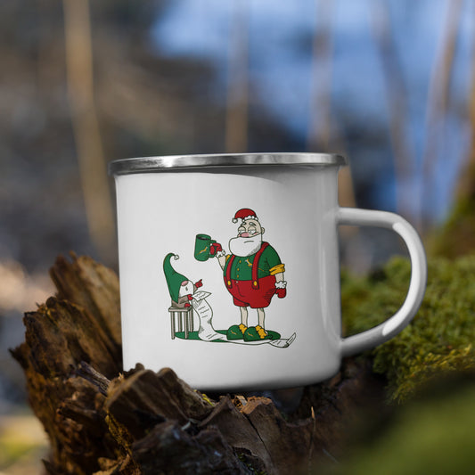 Grumpy Santa Bok Fan Christmas Enamel Mug