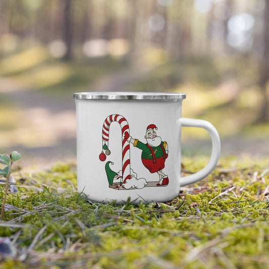 Santa Bok Fan Candy Cane Christmas Enamel Mug