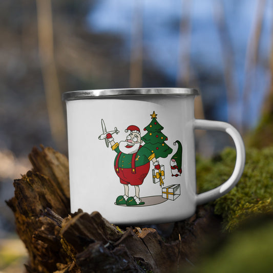 Santa Bok Fan with Plane Christmas Enamel Mug