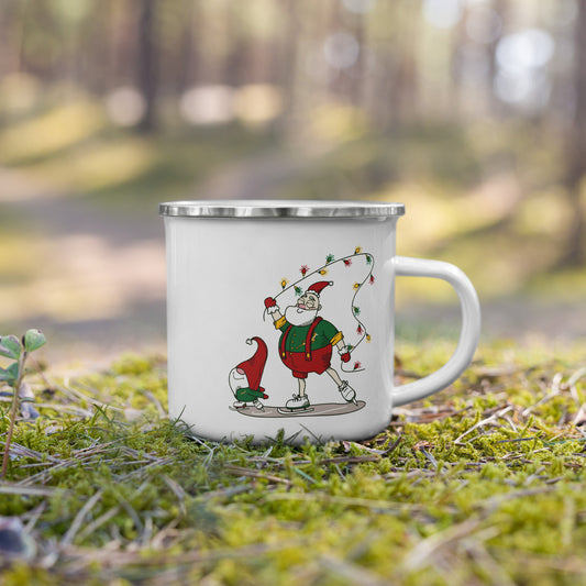 Santa Bok Fan Ice Skating Christmas Enamel Mug