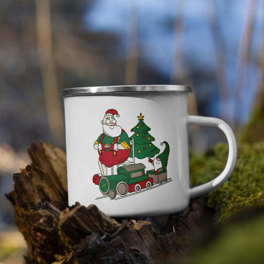 Santa Bok Fan Train Christmas Enamel Mug