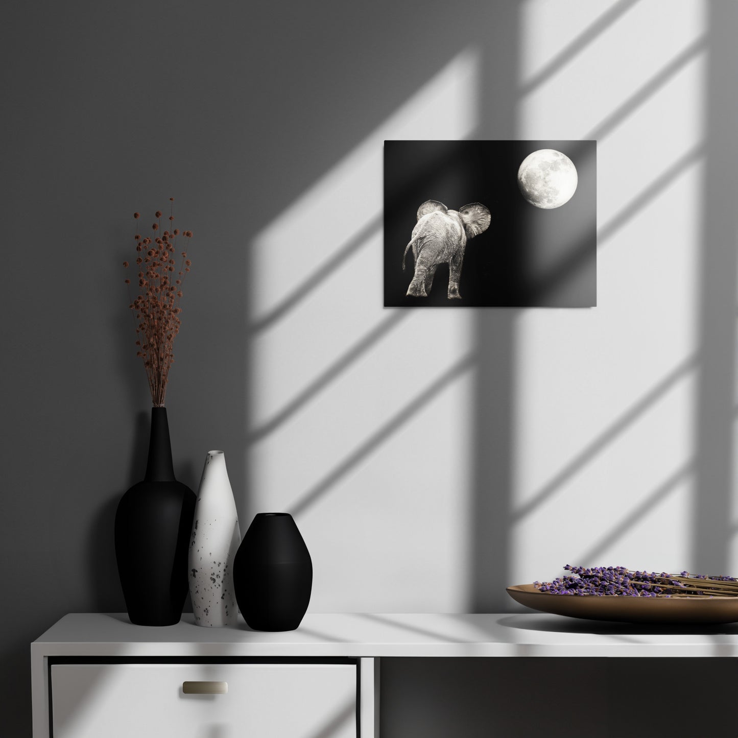 Elephant & Moon Metal prints