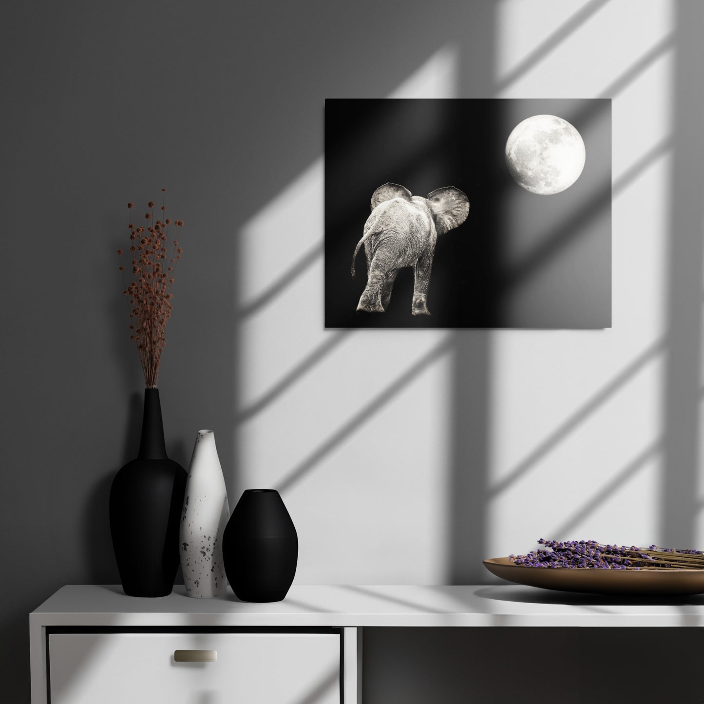 Elephant & Moon Metal prints