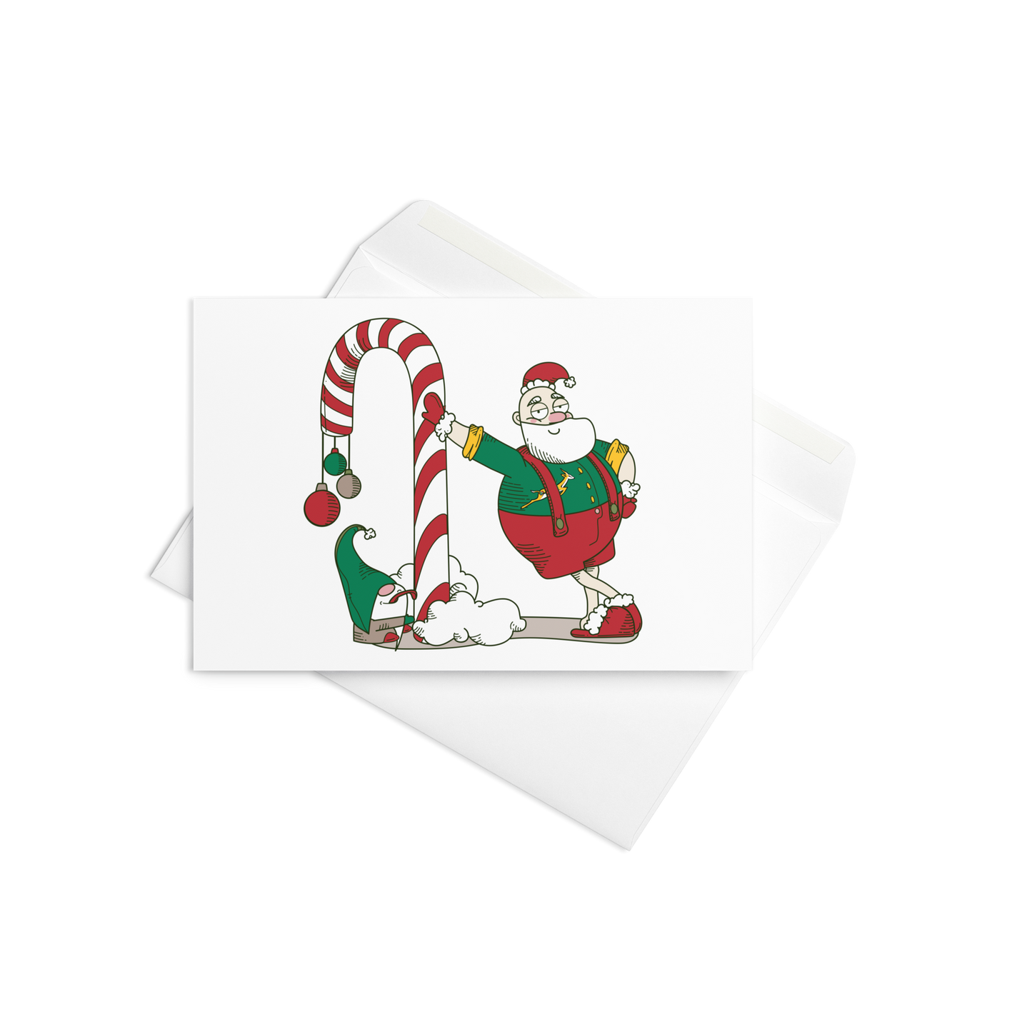 Santa Bok Fan Candy Cane Christmas card