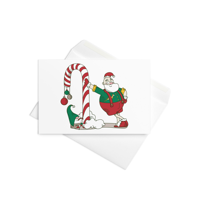 Santa Bok Fan Candy Cane Christmas card