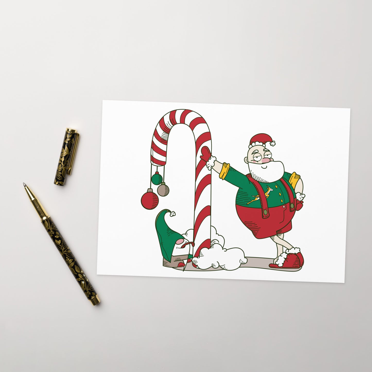 Santa Bok Fan Candy Cane Christmas card