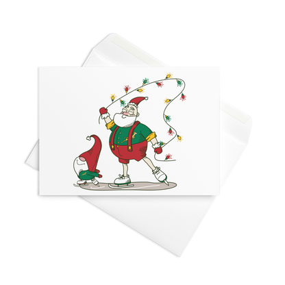 Santa Bok Fan Ice Skating Christmas card