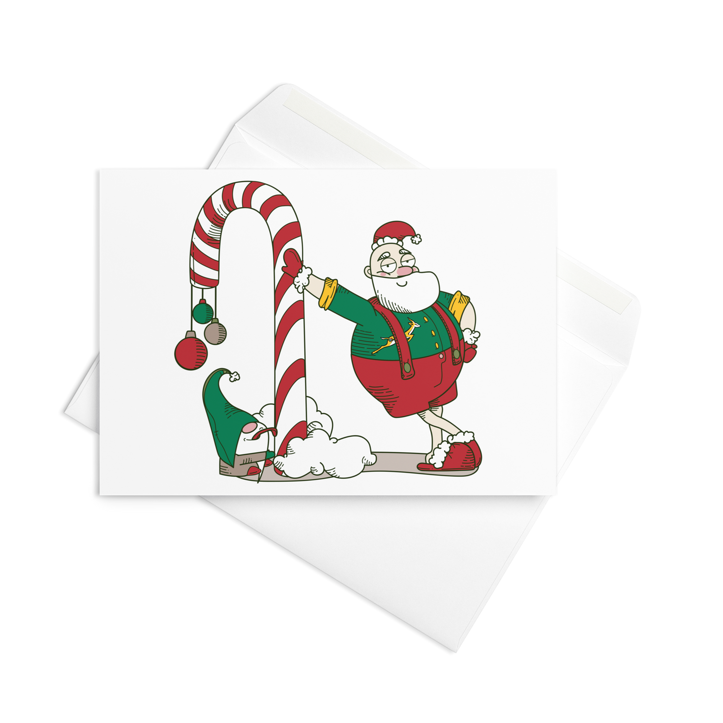 Santa Bok Fan Candy Cane Christmas card