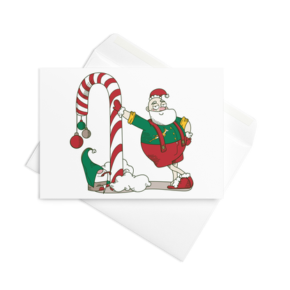 Santa Bok Fan Candy Cane Christmas card