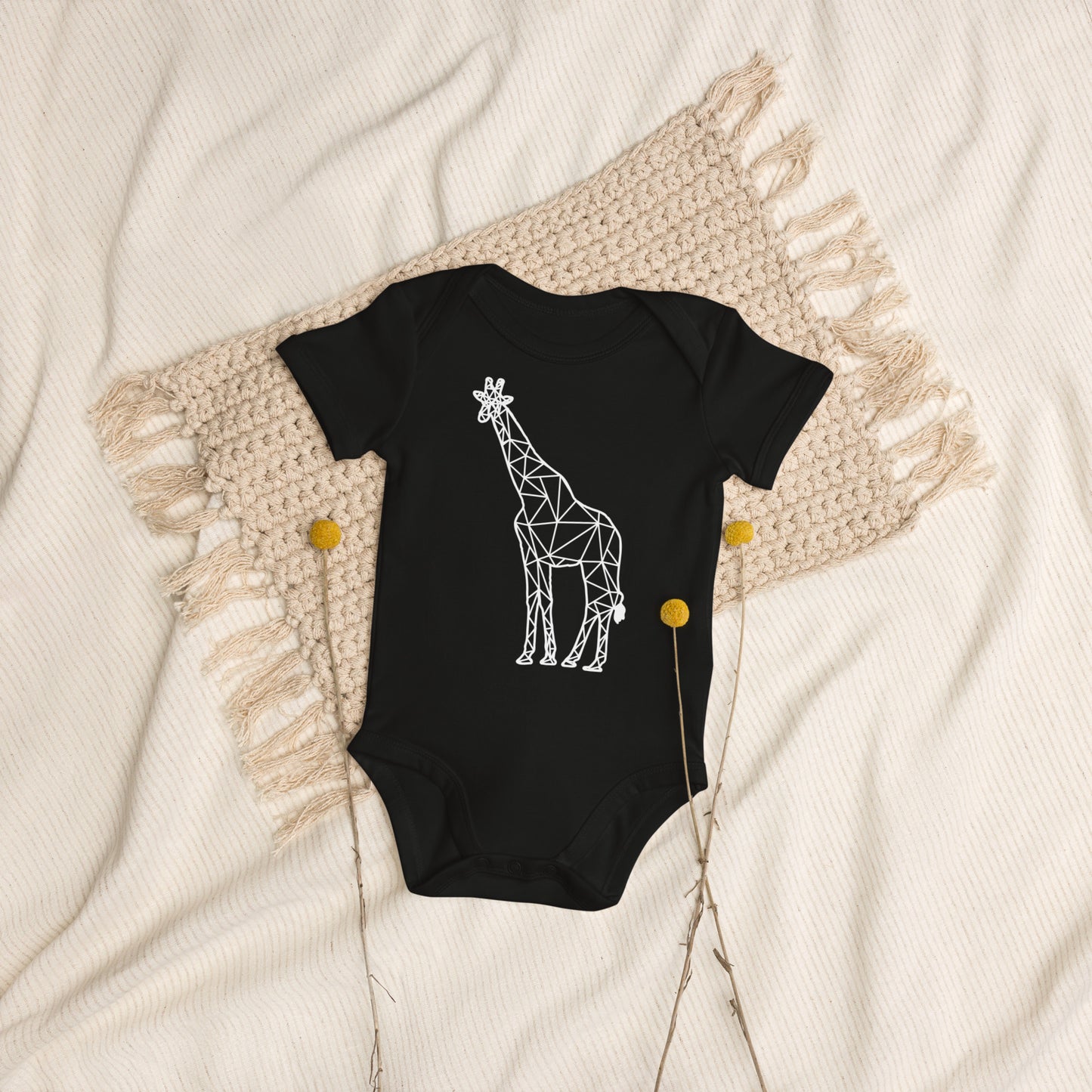 Giraffe Origami Organic cotton baby bodysuit - Black