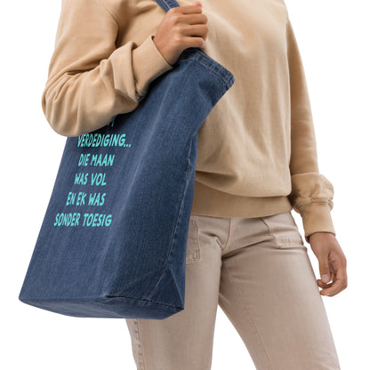 In my verdediging... die maan was vol Organic denim tote bag