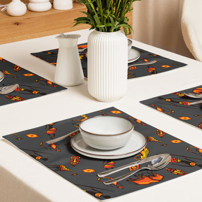 African Bushman & Wildlife Placemat Set - Gray