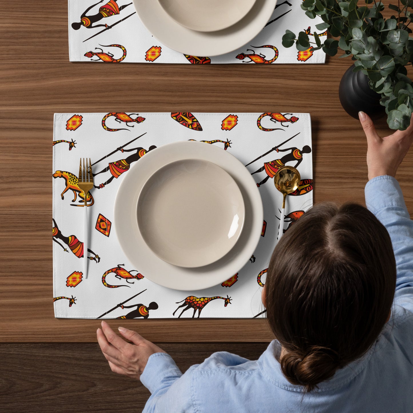 African Bushman & Wildlife Placemat Set - White