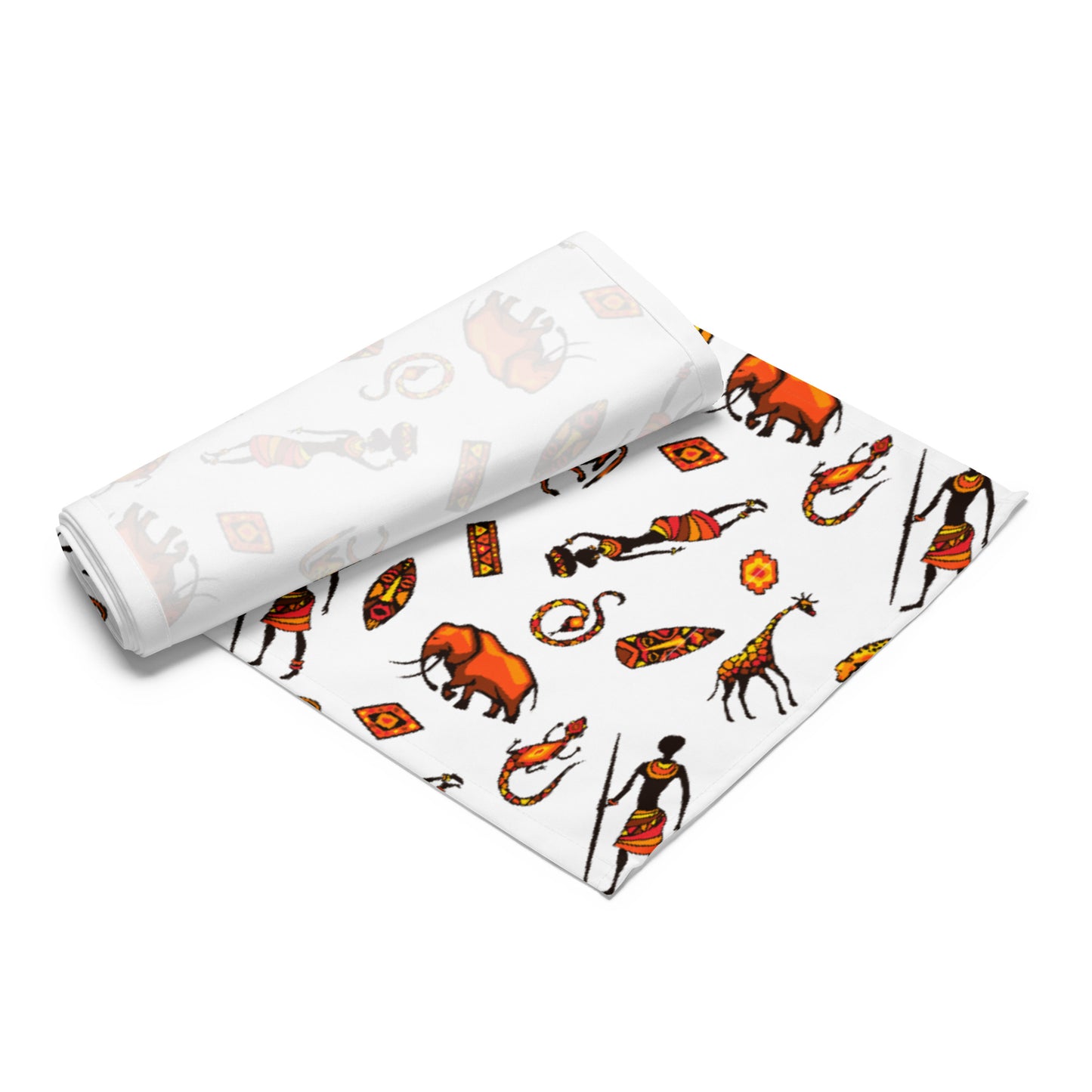 African Bushman & Wildlife Table runner - White