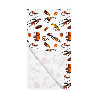 African Bushman & Wildlife Table runner - White