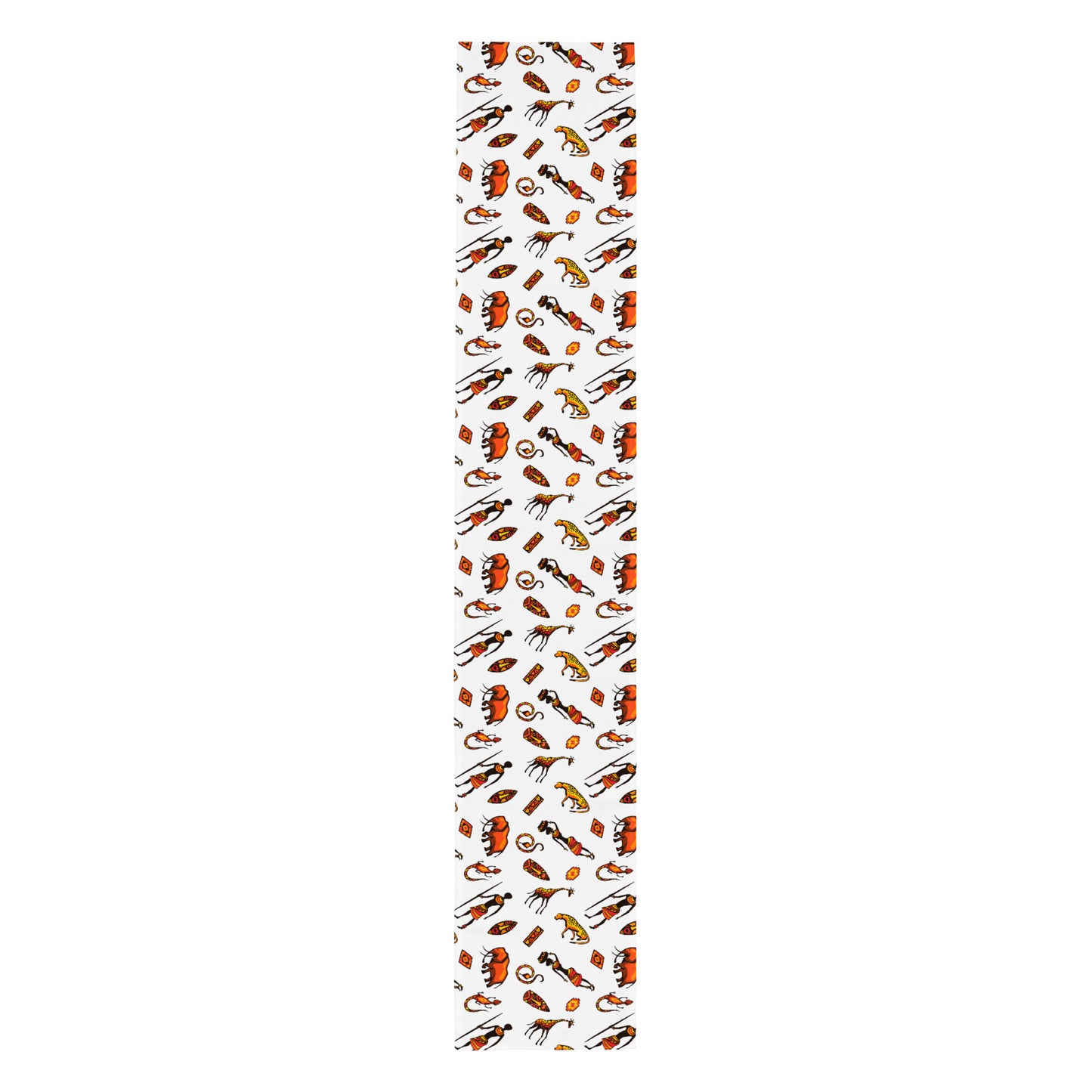 African Bushman & Wildlife Table runner - White