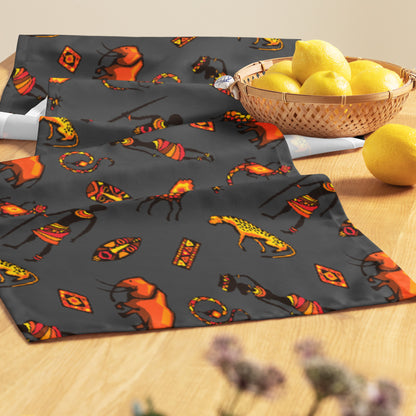 African Bushman & Wildlife Table runner - Gray