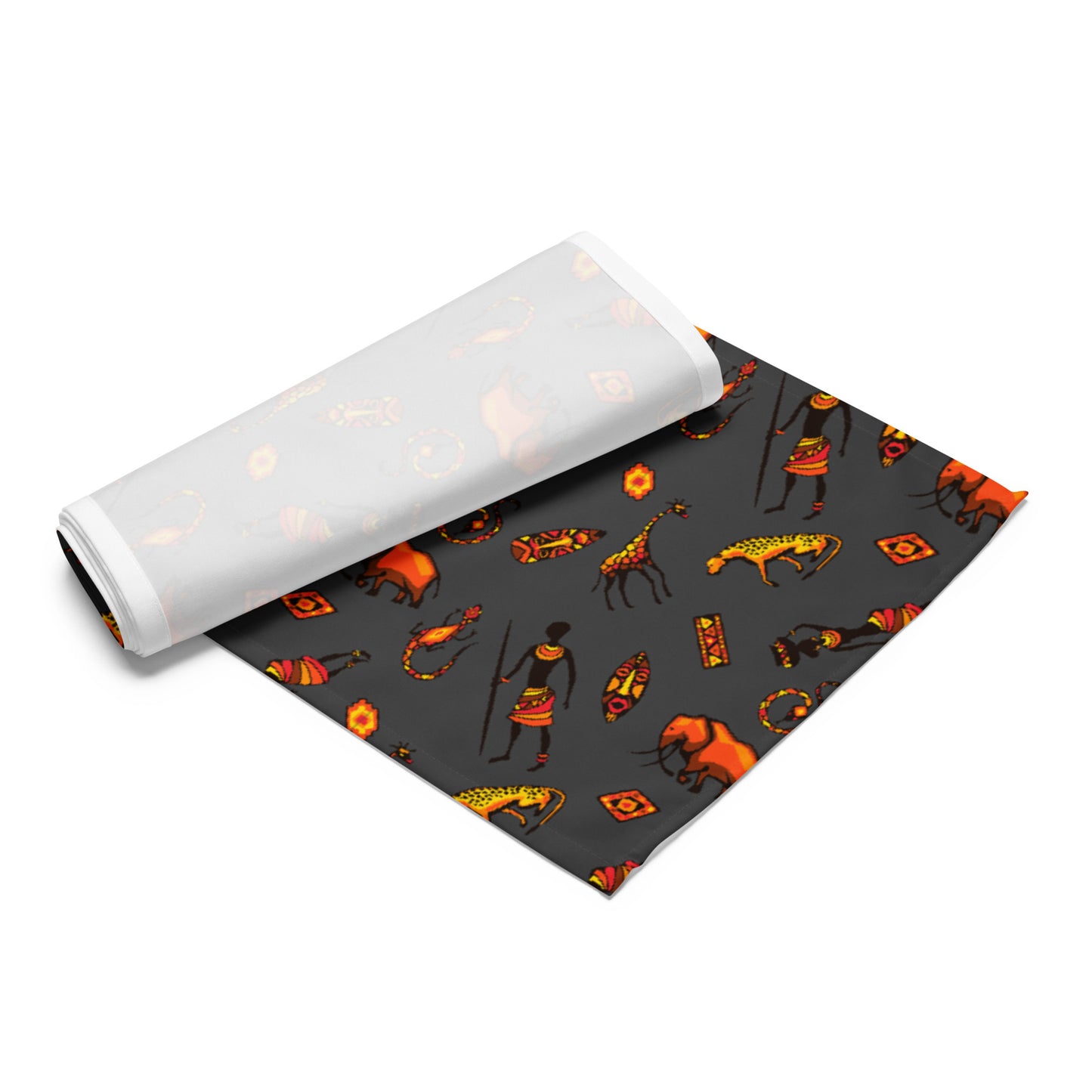 African Bushman & Wildlife Table runner - Gray