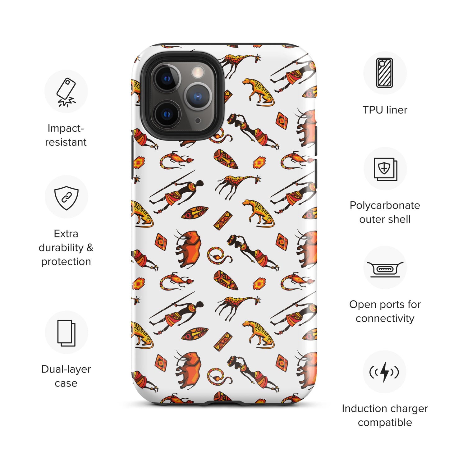 African Bushman & Wildlife Tough Case for iPhone® - White