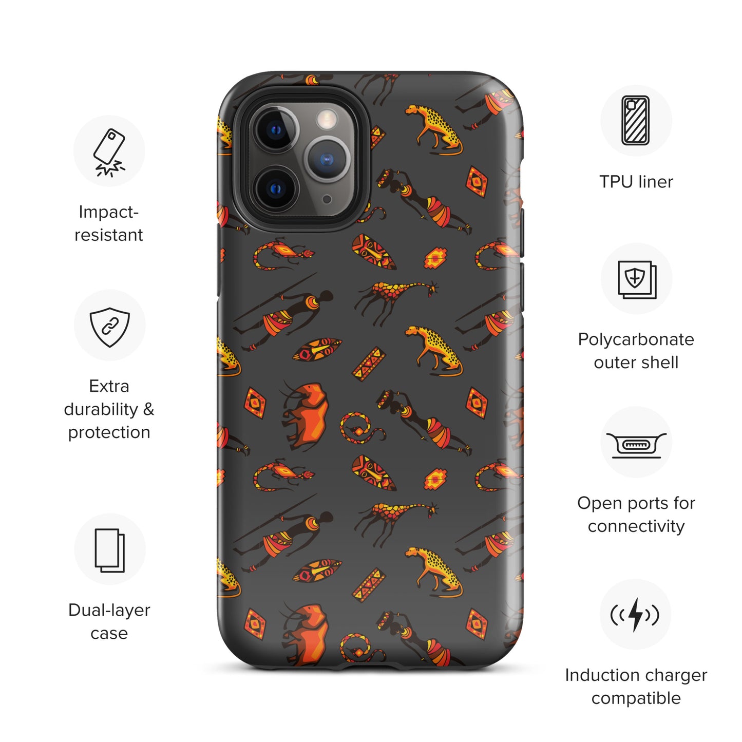 African Bushman & Wildlife Tough Case for iPhone® - Gray