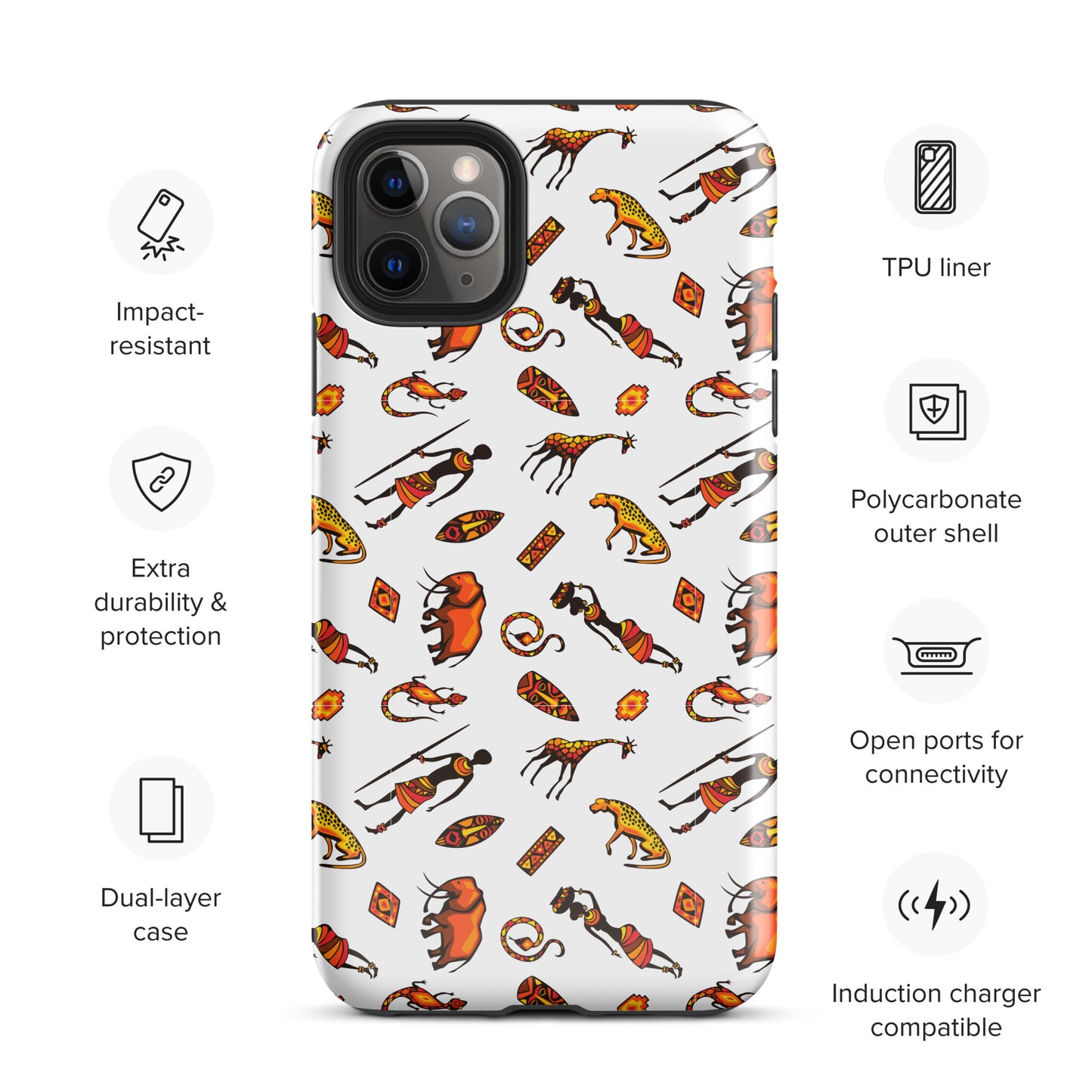 African Bushman & Wildlife Tough Case for iPhone® - White