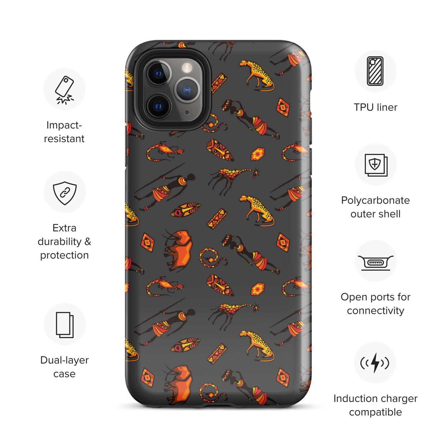 African Bushman & Wildlife Tough Case for iPhone® - Gray