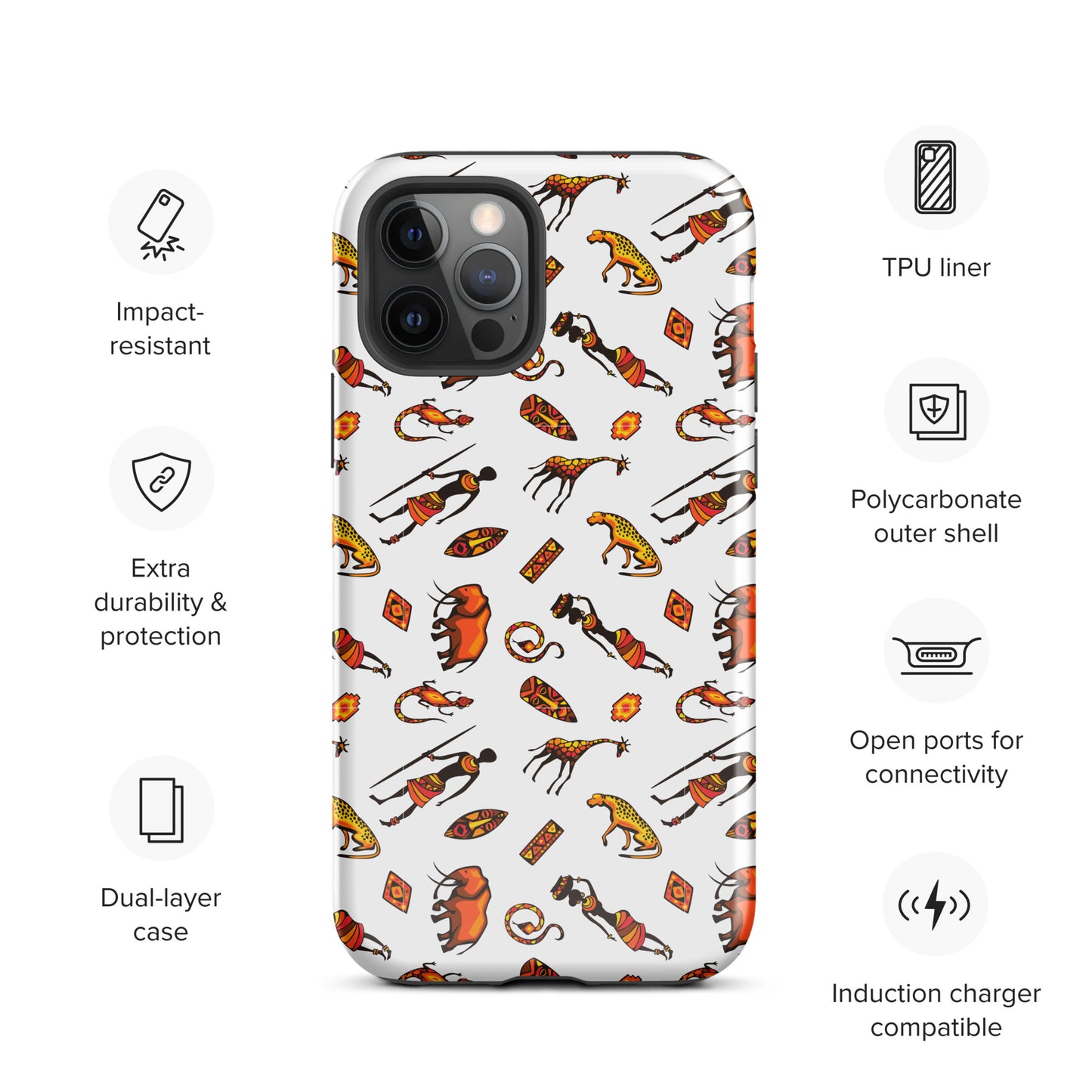 African Bushman & Wildlife Tough Case for iPhone® - White