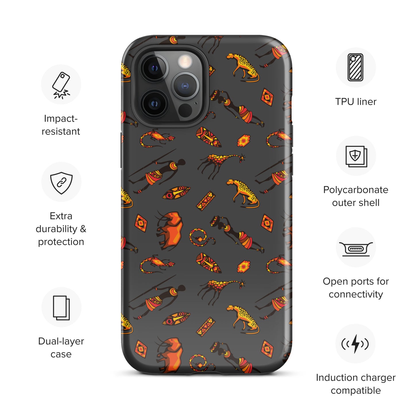 African Bushman & Wildlife Tough Case for iPhone® - Gray