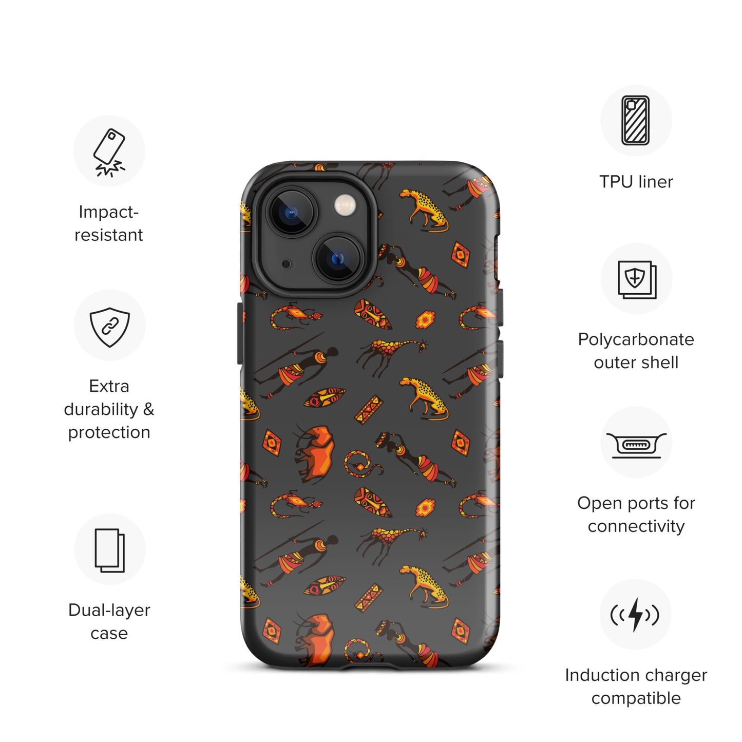 African Bushman & Wildlife Tough Case for iPhone® - Gray