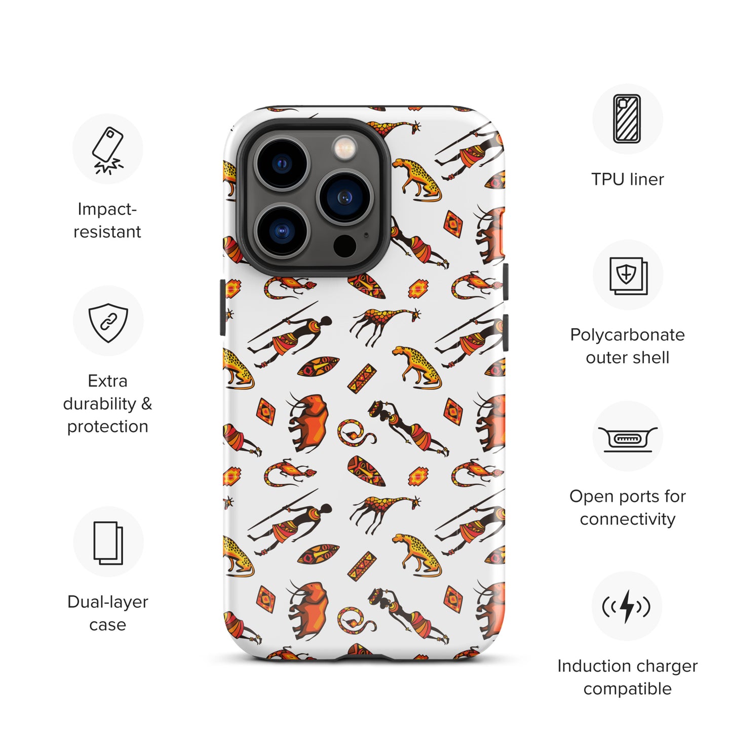 African Bushman & Wildlife Tough Case for iPhone® - White