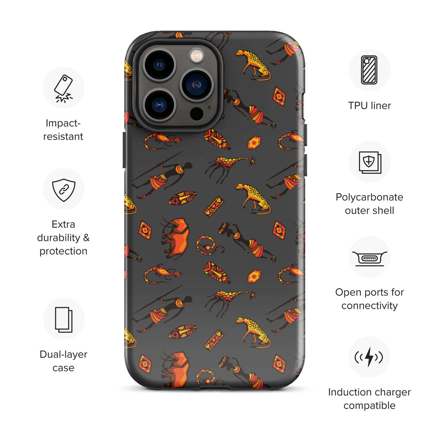 African Bushman & Wildlife Tough Case for iPhone® - Gray