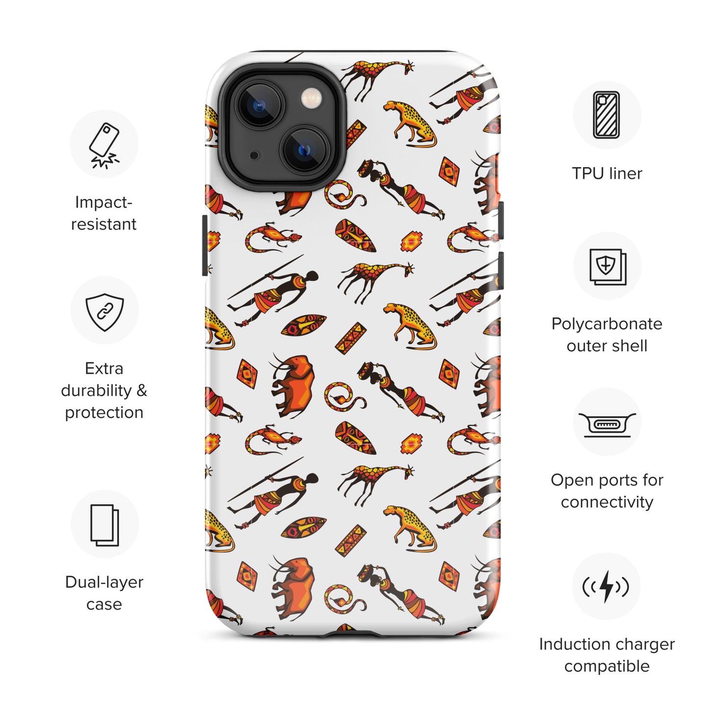 African Bushman & Wildlife Tough Case for iPhone® - White