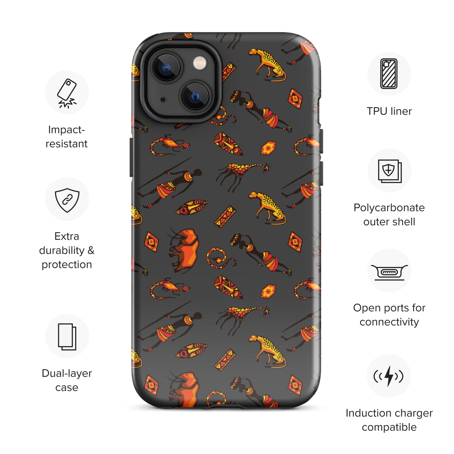 African Bushman & Wildlife Tough Case for iPhone® - Gray