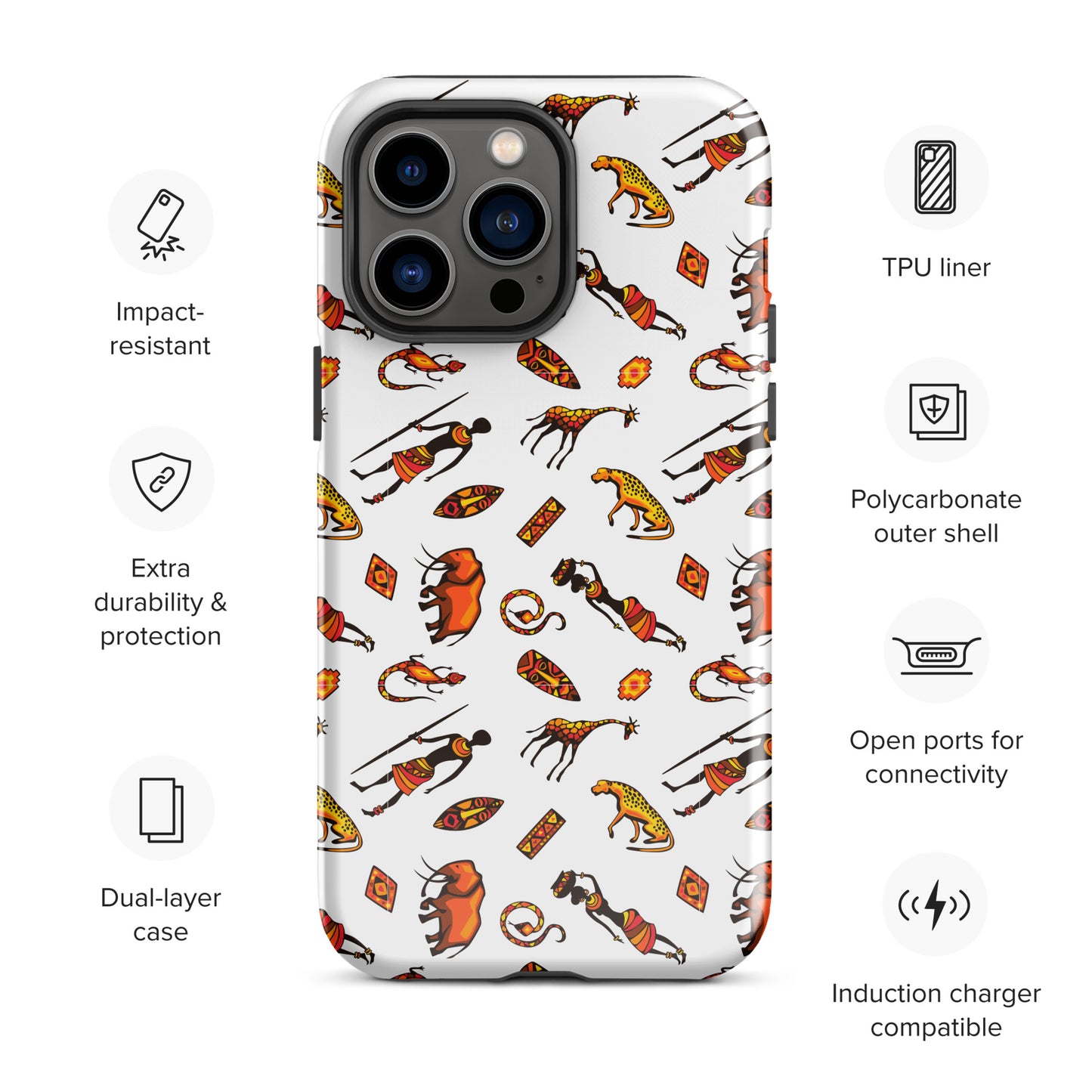 African Bushman & Wildlife Tough Case for iPhone® - White