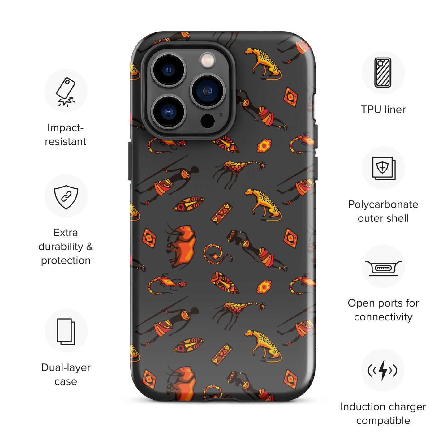 African Bushman & Wildlife Tough Case for iPhone® - Gray