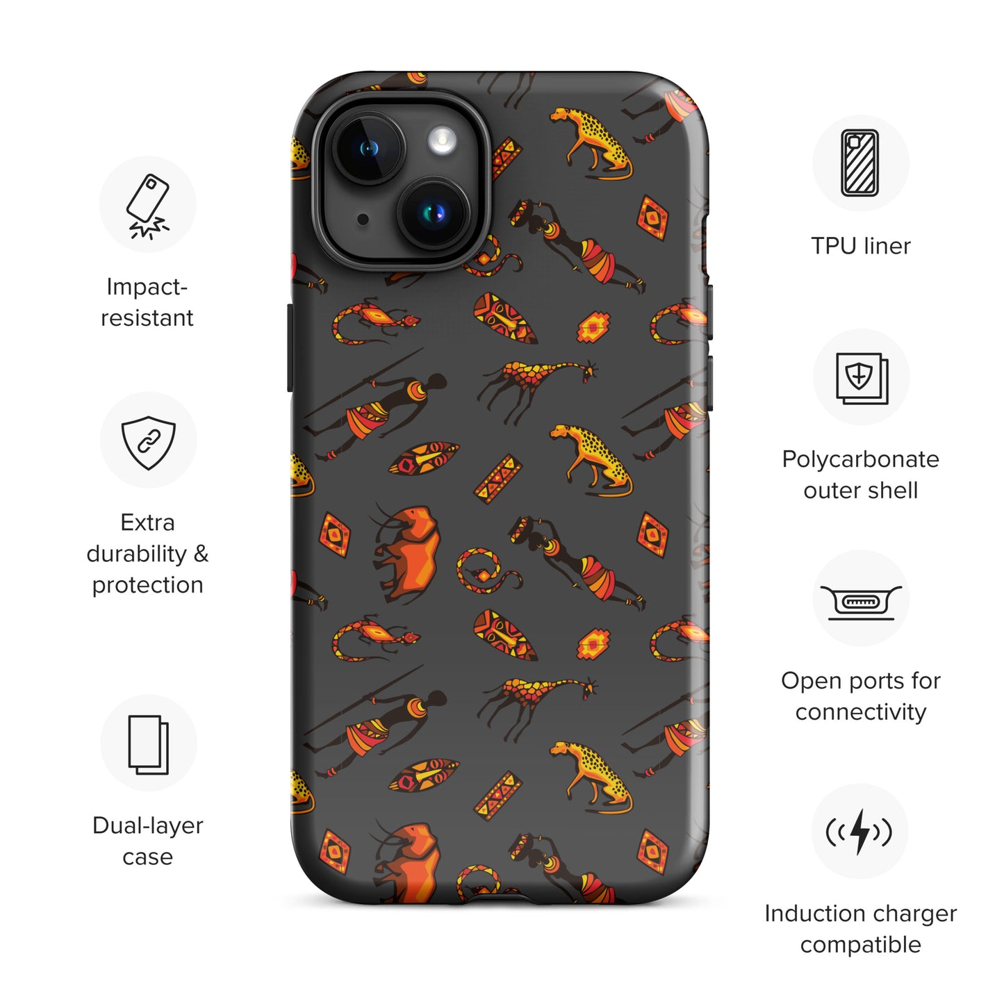 African Bushman & Wildlife Tough Case for iPhone® - Gray