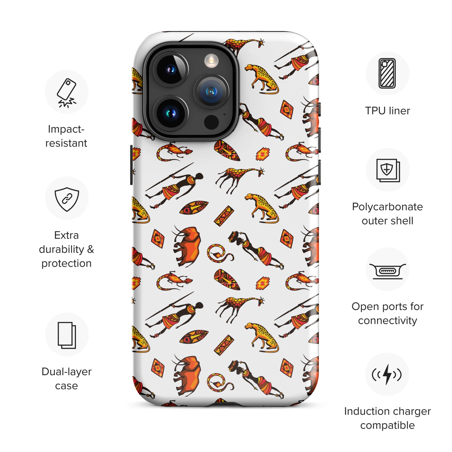 African Bushman & Wildlife Tough Case for iPhone® - White