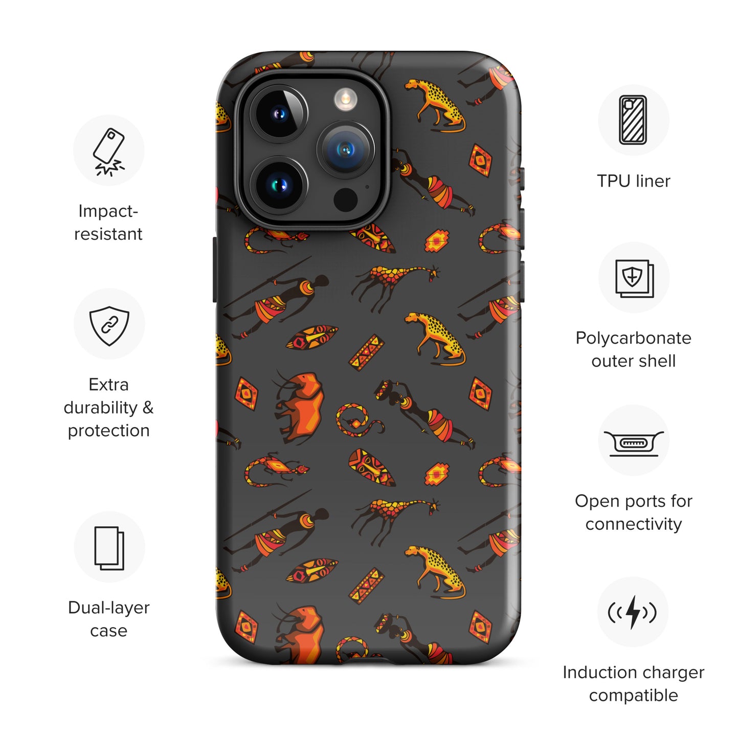 African Bushman & Wildlife Tough Case for iPhone® - Gray