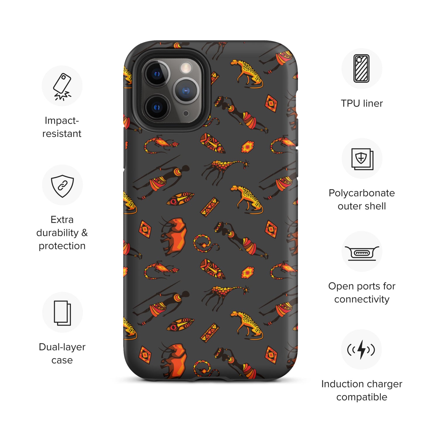 African Bushman & Wildlife Tough Case for iPhone® - Gray