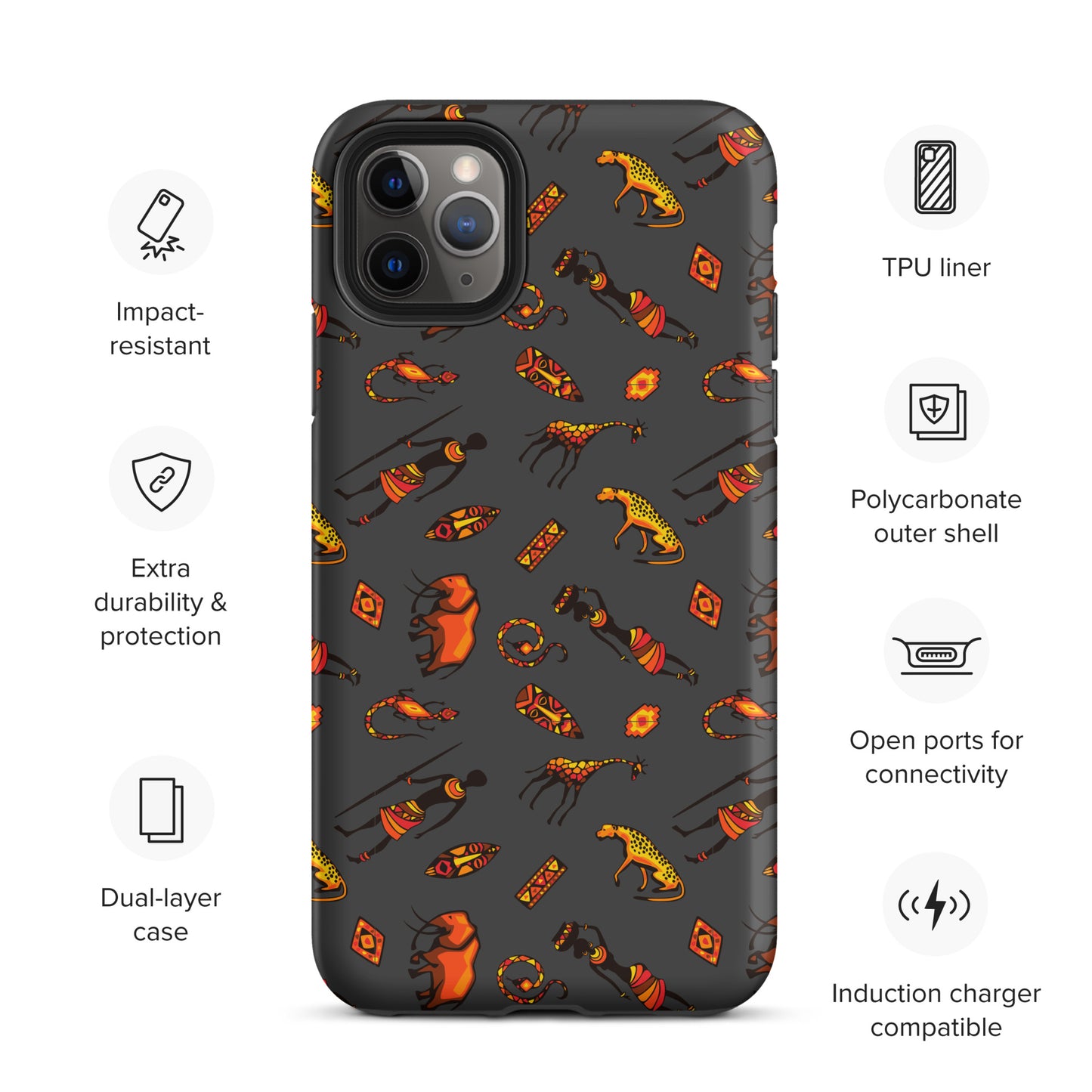 African Bushman & Wildlife Tough Case for iPhone® - Gray