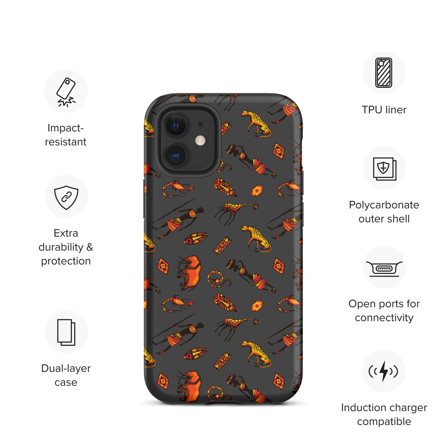 African Bushman & Wildlife Tough Case for iPhone® - Gray