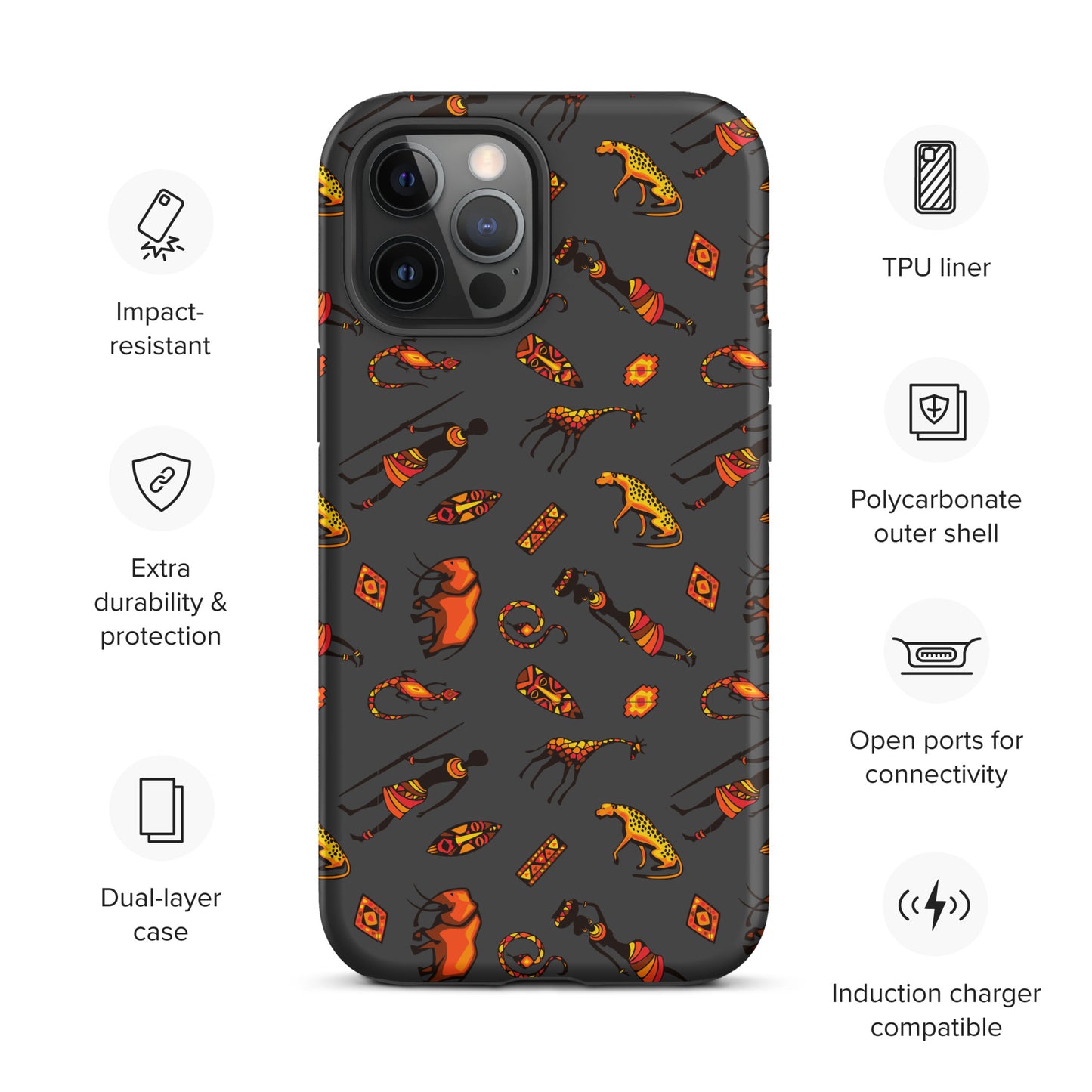 African Bushman & Wildlife Tough Case for iPhone® - Gray