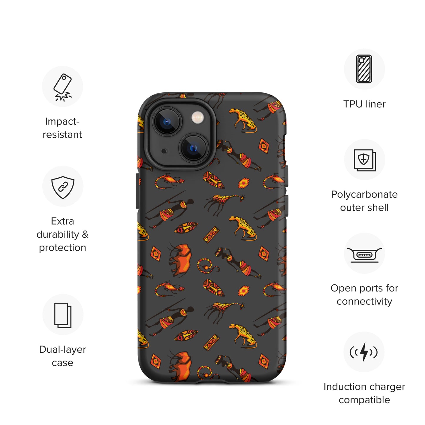 African Bushman & Wildlife Tough Case for iPhone® - Gray