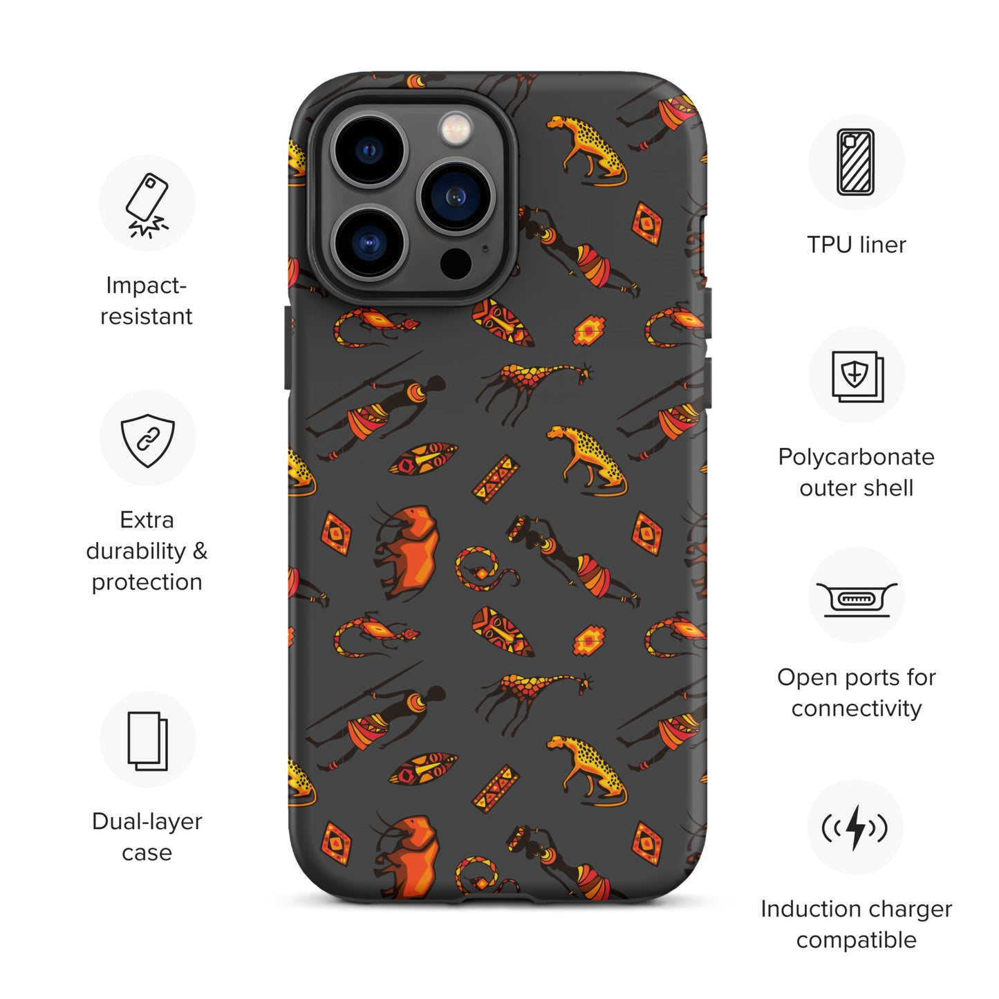 African Bushman & Wildlife Tough Case for iPhone® - Gray