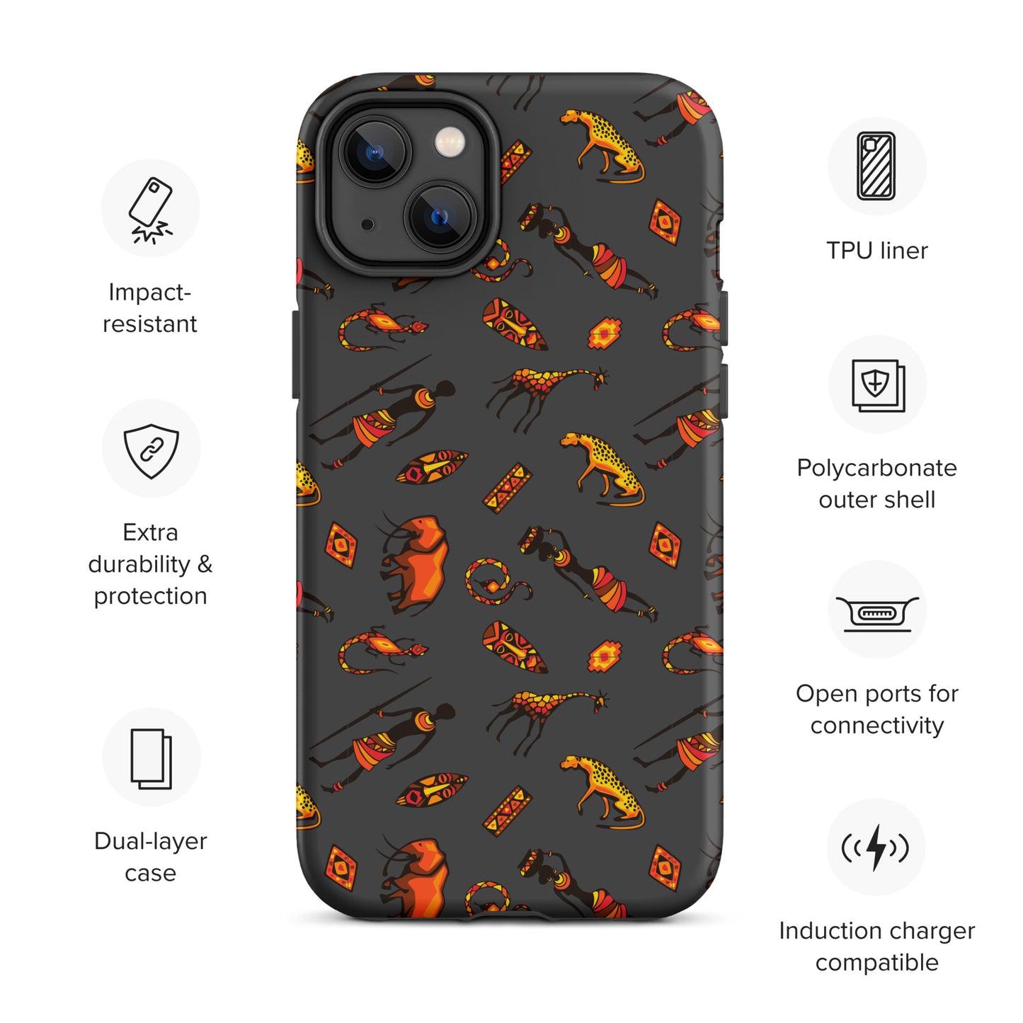 African Bushman & Wildlife Tough Case for iPhone® - Gray