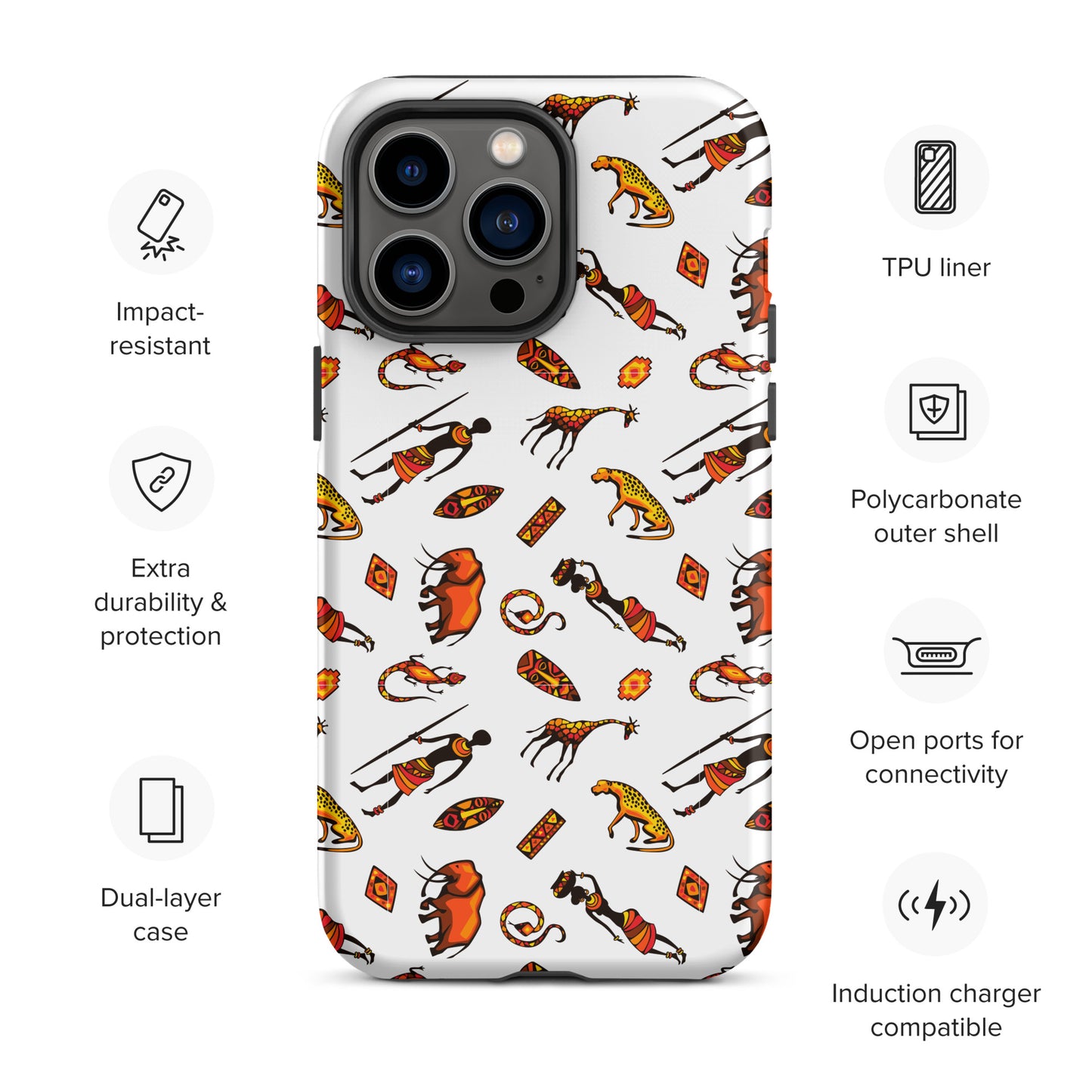 African Bushman & Wildlife Tough Case for iPhone® - White