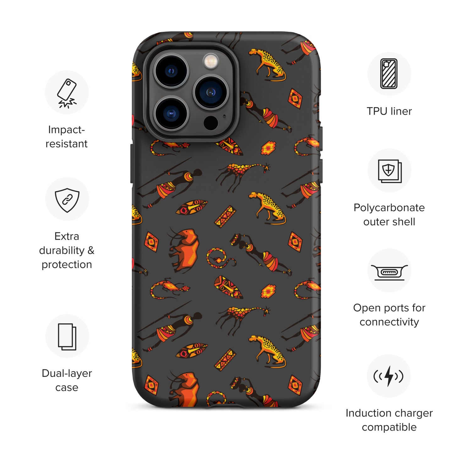 African Bushman & Wildlife Tough Case for iPhone® - Gray