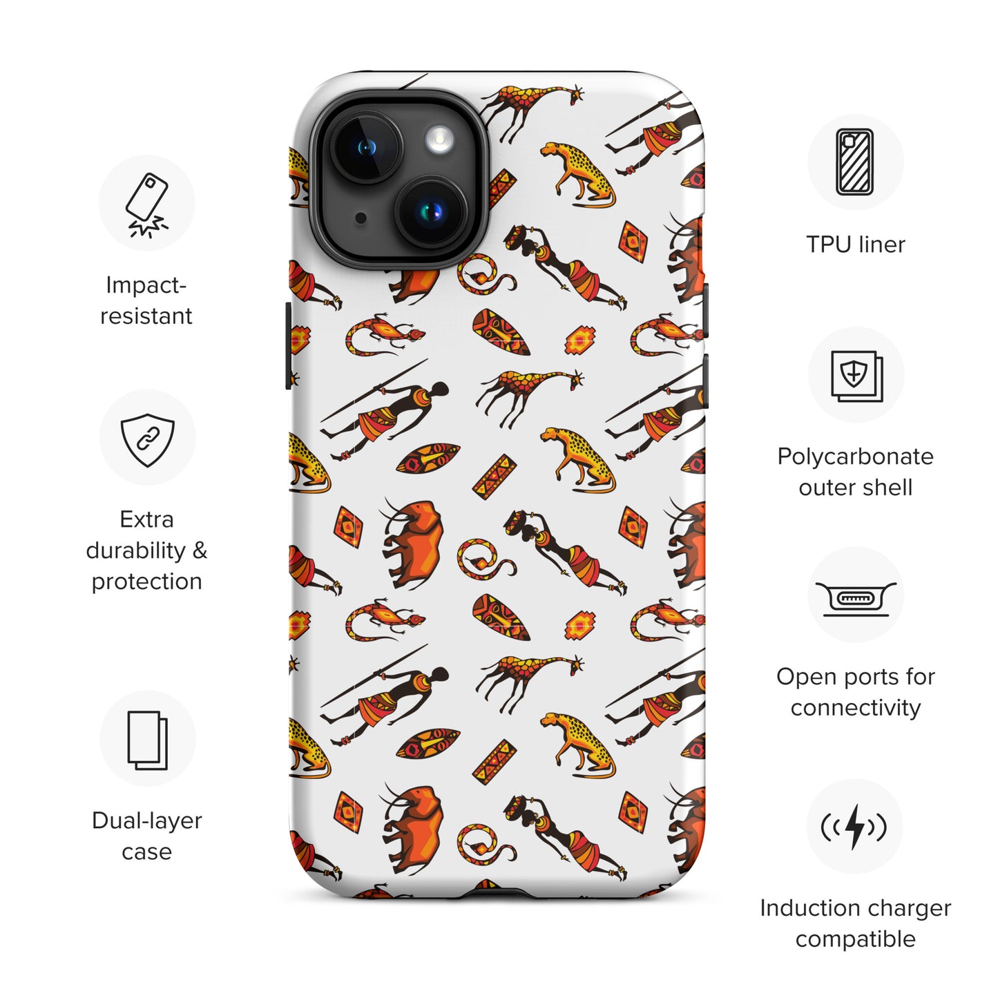 African Bushman & Wildlife Tough Case for iPhone® - White